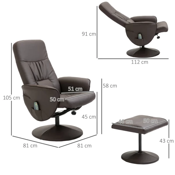  Relaxstoel Met Voetenbank Opbergruimte Ligfunctie Massagestoel TV-stoel Met Massagefunctie Ligstoel Ergonomische Stoel Met 10 Vibratiepunten Imitatieleer Bruin 76 X 81 X 105 Cm 3