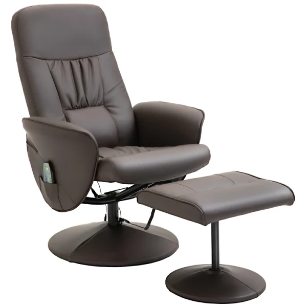 Relaxstoel Met Voetenbank Opbergruimte Ligfunctie Massagestoel TV-stoel Met Massagefunctie Ligstoel Ergonomische Stoel Met 10 Vibratiepunten Imitatieleer Bruin 76 X 81 X 105 Cm 1