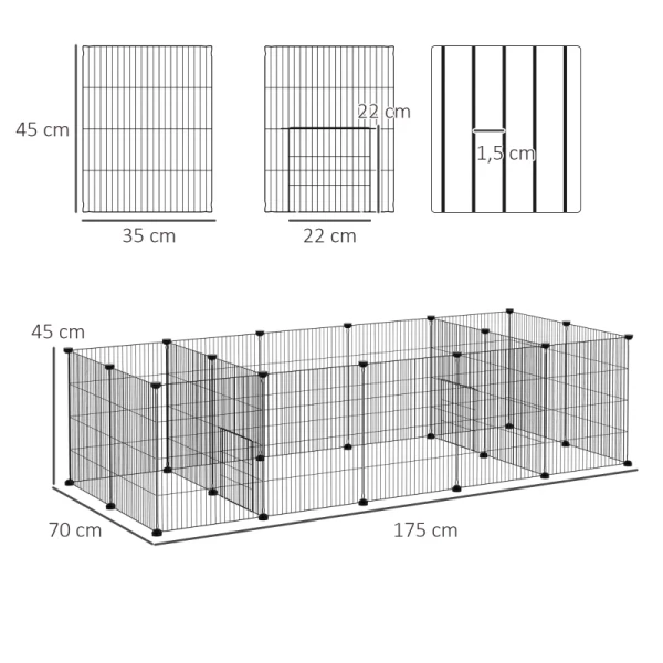  Ren Voor Kleine Dieren, Ren Voor Kleine Dieren, Modulaire Kooi, 175 Cm X 70 Cm X 45 Cm, Zwart 3