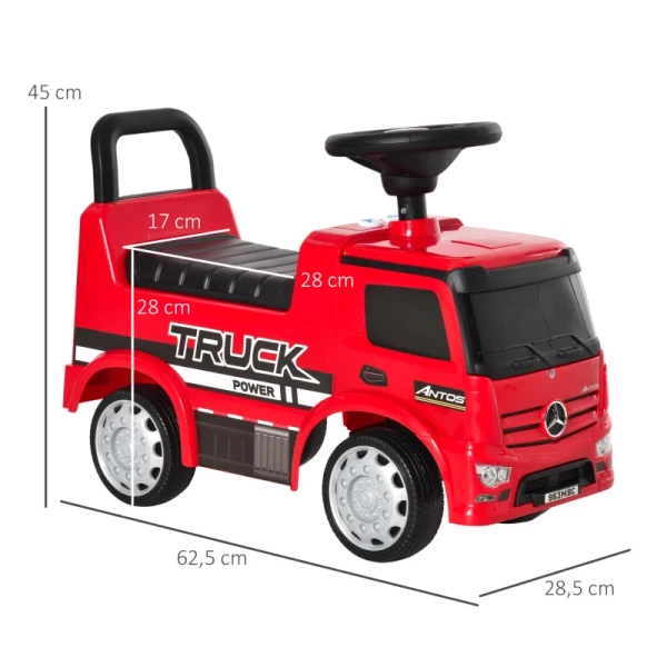  Ride-on Voertuig Ride-on Auto Baby Ride-on Kindervoertuig Gelicentieerd Door Mercedes ANTOS Vrachtwagenstijl Met Licht Voor Kinderen Van 12 Tot 36 Maanden Metaal PP Kunststof Rood + Zwart 62,5x28,5x45cm 3