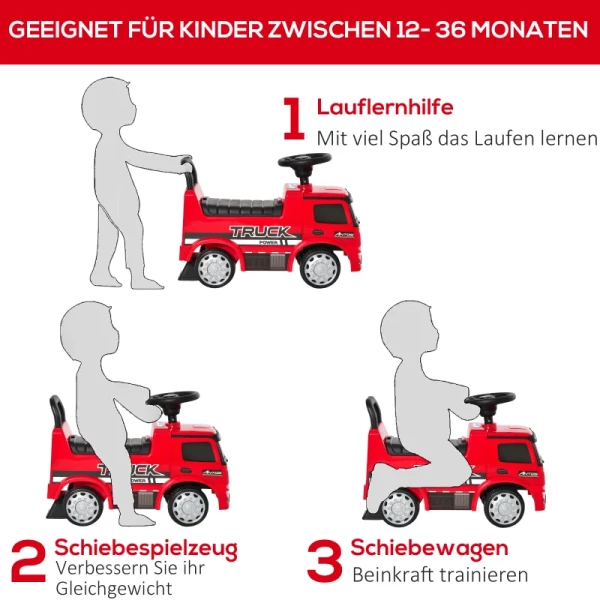  Ride-on Voertuig Ride-on Auto Baby Ride-on Kindervoertuig Gelicentieerd Door Mercedes ANTOS Vrachtwagenstijl Met Licht Voor Kinderen Van 12 Tot 36 Maanden Metaal PP Kunststof Rood + Zwart 62,5x28,5x45cm 4