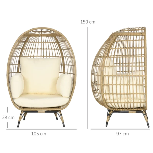  Rieten Stoel In Rotanlook, Zachte Zitkussens, Aluminium Frame, Kaki+beige, 105 X 97 X 150 Cm 3