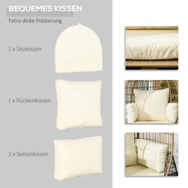  Rieten Stoel In Rotanlook, Zachte Zitkussens, Aluminium Frame, Kaki+beige, 105 X 97 X 150 Cm 6