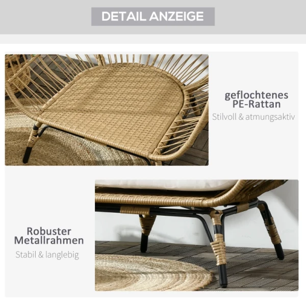  Rieten Stoel In Rotanlook, Zachte Zitkussens, Aluminium Frame, Kaki+beige, 105 X 97 X 150 Cm 7