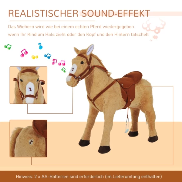  Rijpaard, Speelpaard, Pluche Paard, Speelpaard Voor Kinderen, Staand Paard Met Geluid, Beige, 85 X 28 X 60 Cm 4