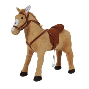  Rijpaard, Speelpaard, Pluche Paard, Speelpaard Voor Kinderen, Staand Paard Met Geluid, Beige, 85 X 28 X 60 Cm 1