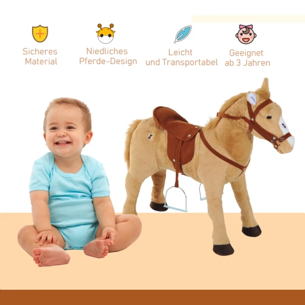  Rijpaard, Speelpaard, Pluche Paard, Speelpaard Voor Kinderen, Staand Paard Met Geluid, Beige, 85 X 28 X 60 Cm 5