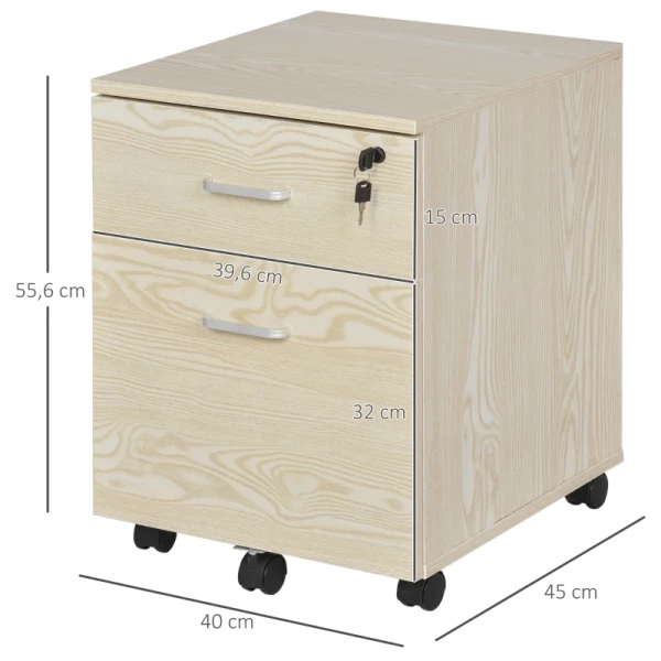  Rolcontainer Archiefkast Kantoorcontainer Met 2 Lades Verrijdbare Afsluitbare Kantoorkast Opbergcontainer 5 Universele Wielen Spaanplaat Naturel 40 X 45 X 55,6 Cm 3