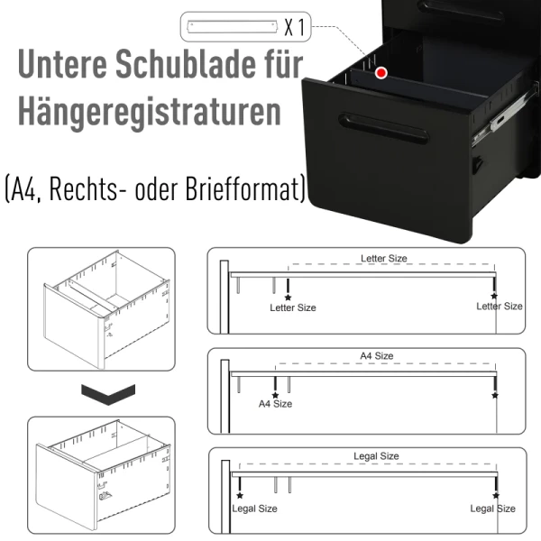  Rolcontainer Archiefkast Kantoorcontainer Met 3 Lades Kantoorkast Opbergcontainer Staal Zwart 39 X 48 X 59 Cm 5