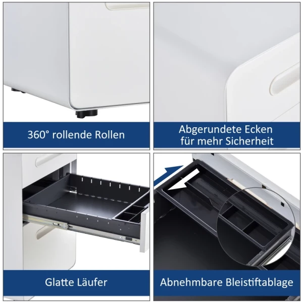  Rolcontainer Archiefkast Kantoorcontainer Met 3 Lades Kantoorkast Opbergdoos Staal Wit 39 X 48 X 59 Cm 6