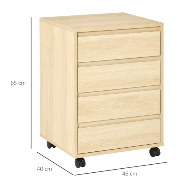  Rolcontainer Archiefkast Kantoorkast Met 4 Lades Opbergkast Opbergbak MDF Naturel 46 X 40 X 65 Cm 3