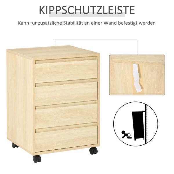  Rolcontainer Archiefkast Kantoorkast Met 4 Lades Opbergkast Opbergbak MDF Naturel 46 X 40 X 65 Cm 6