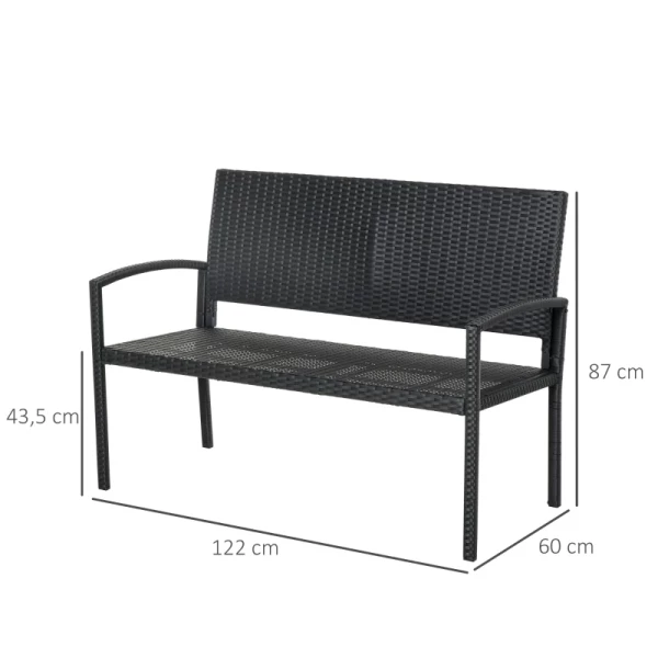  Rotan-look Tuinbank Met Stalen Frame Voor 2 Personen, Zwart, 122 X 60 X 87 Cm 3