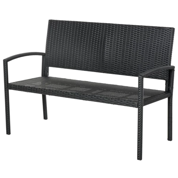 Rotan-look Tuinbank Met Stalen Frame Voor 2 Personen, Zwart, 122 X 60 X 87 Cm 1