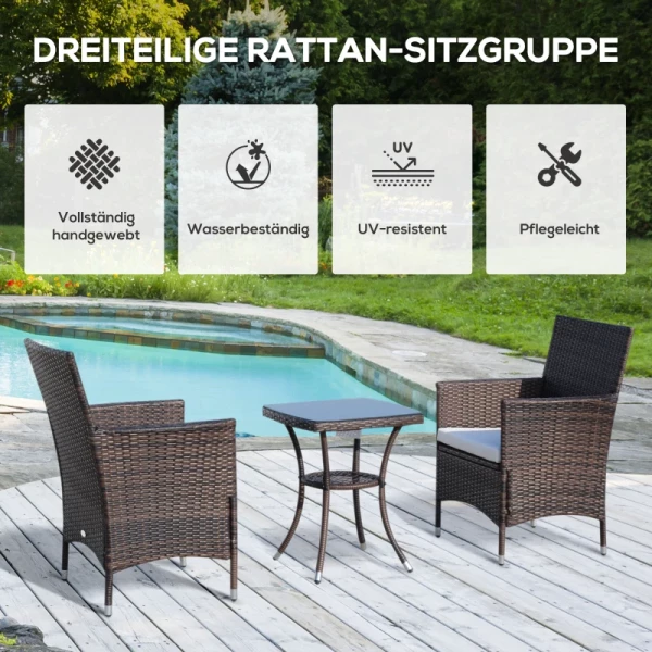  Rotan Tuinmeubelset Met Bijzettafel Bistroset 3-delig. Balkonmeubelset Rotan Tuinset Zitset Met Zitkussen Poly Rotan + Staal Bruin 60 X 58,5 X 89,5 Cm 4