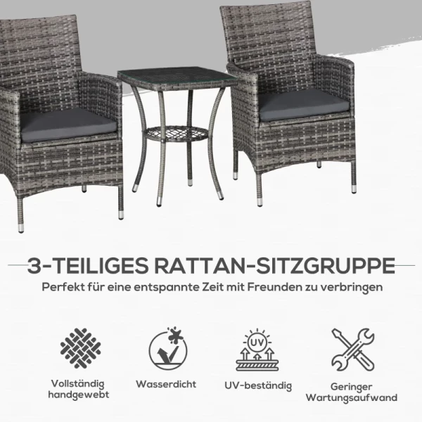  Rotan Tuinmeubelset Met Bijzettafel Bistroset 3-delig. Balkonmeubelset Rotan Tuinset Zitset Met Zitkussen Poly Rotan + Staal Donkergrijs 60 X 58,5 X 89,5 Cm 4