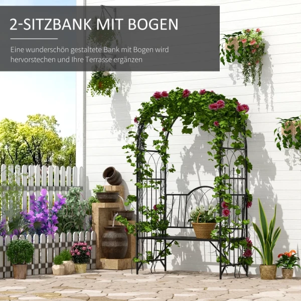  Rozenboog Met Bank, Rozenbank, Prieelbank, Filosofenbank, Trellis, Trellis, Tuinbank, Metaal, Zwart, 121 X 50 X 203 Cm 4