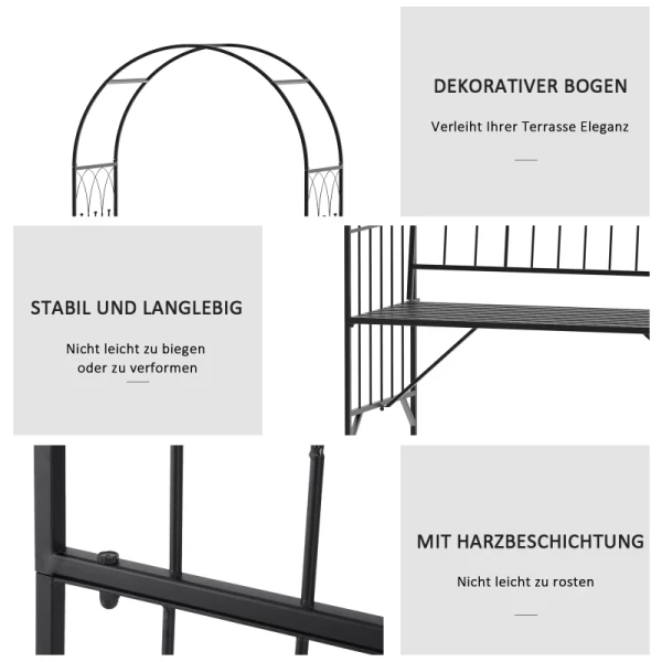  Rozenboog Met Bank, Rozenbank, Prieelbank, Filosofenbank, Trellis, Trellis, Tuinbank, Metaal, Zwart, 121 X 50 X 203 Cm 5