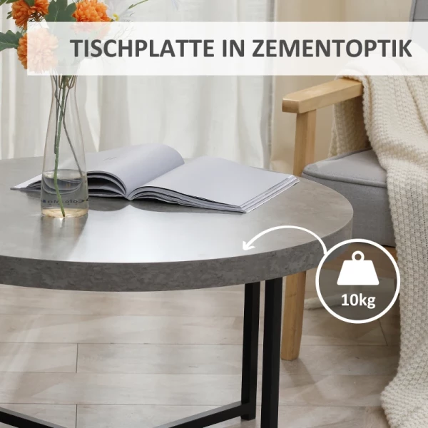  Salontafel, Bijzettafel, Rond, Cementlook, Zwart Metalen Frame, 80 X 80 X 45cm 5