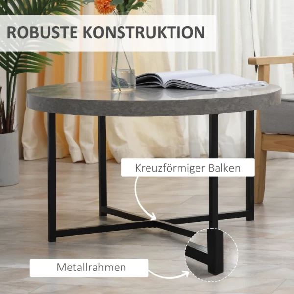  Salontafel, Bijzettafel, Rond, Cementlook, Zwart Metalen Frame, 80 X 80 X 45cm 6