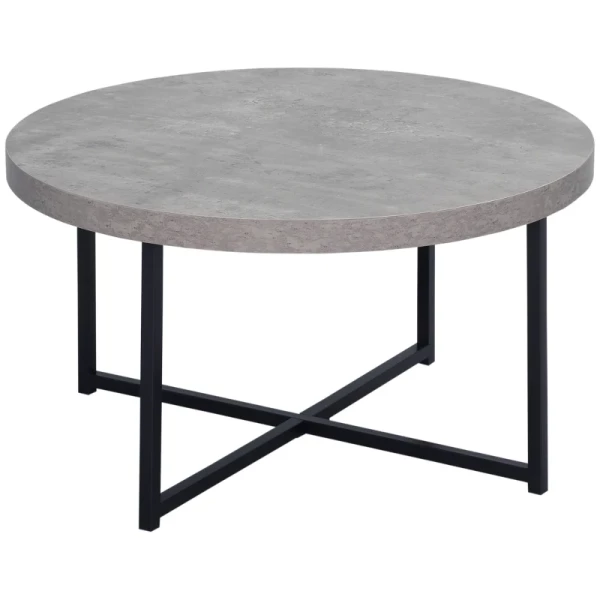 Salontafel, Bijzettafel, Rond, Cementlook, Zwart Metalen Frame, 80 X 80 X 45cm 1