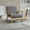  Scandinavische Design Fauteuil Accent Fauteuil Massief Hout Linnen Look 64cm X 70cm X 72cm Grijs + Naturel 2