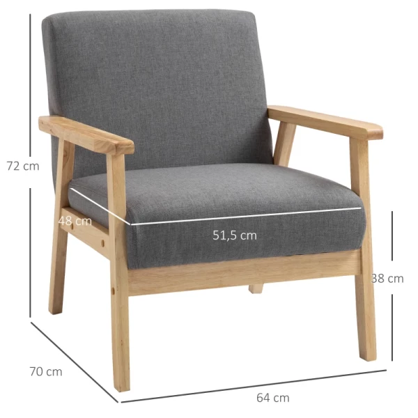  Scandinavische Design Fauteuil Accent Fauteuil Massief Hout Linnen Look 64cm X 70cm X 72cm Grijs + Naturel 3