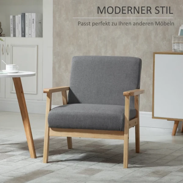  Scandinavische Design Fauteuil Accent Fauteuil Massief Hout Linnen Look 64cm X 70cm X 72cm Grijs + Naturel 4