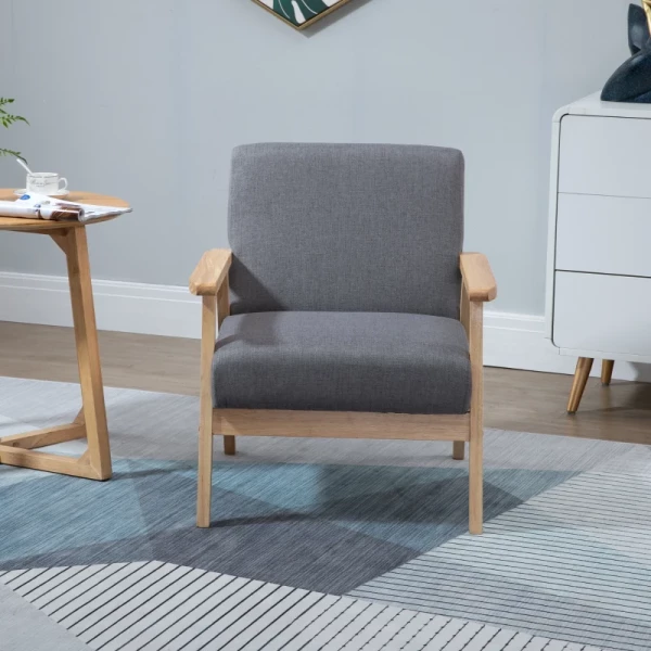  Scandinavische Design Fauteuil Accent Fauteuil Massief Hout Linnen Look 64cm X 70cm X 72cm Grijs + Naturel 7