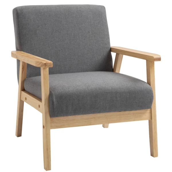 Scandinavische Design Fauteuil Accent Fauteuil Massief Hout Linnen Look 64cm X 70cm X 72cm Grijs + Naturel 1