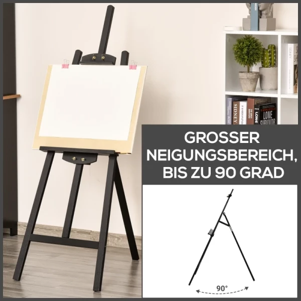  Schildersezel Zit- En Sta-ezel Opvouwbare Studio-ezel 90° Verstelbaar Met Houder Voor Kunstschilderkunst En Buitenreclame Zwart Grenen Hout 51,5 X 71,5 X 134,5 Cm 6