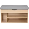  Schoenenbank, Bank, Zitkist, 2-in-1-design Met Schoenenrek, Verborgen Vak, Gewatteerde Schoenenkast Met Opbergruimte Voor Gang, Linnen, Naturel + Grijs, 80 × 30 × 48 Cm 4