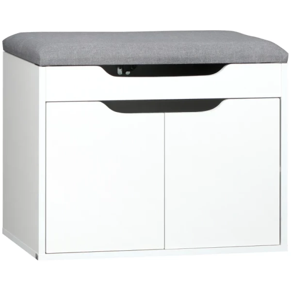 Schoenenbank Met Kast, Opvouwbaar, Incl. Zitkussen, 60 Cm X 40 Cm X 50 Cm, Wit + Grijs 1