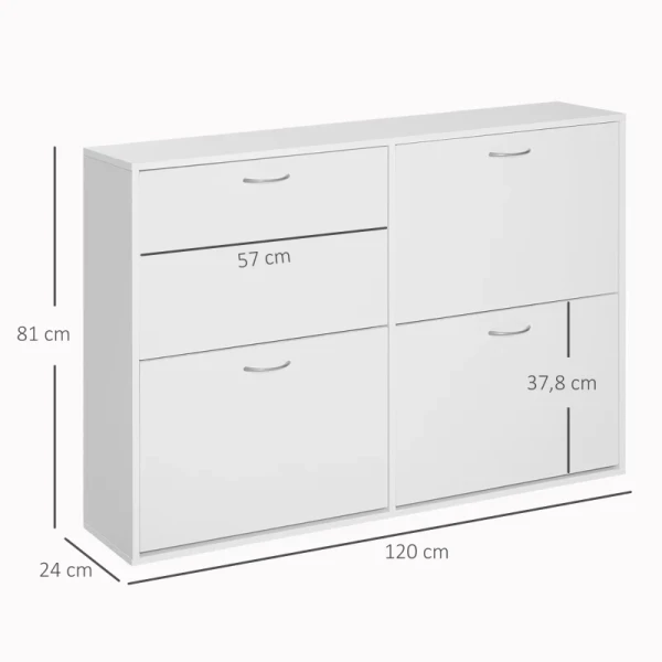  Schoenenrek Schoenenkast Schoenenstandaard Schoenenrek Met 4 Kleppen 16-24 Paar Wit 120 X 24 X 81 Cm 3