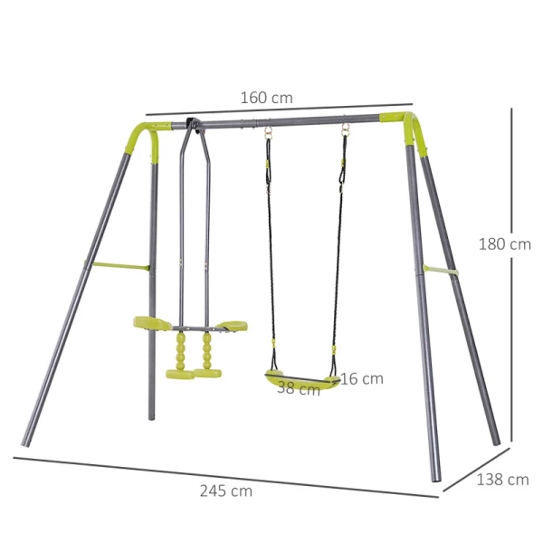  Schommel Met Wip En Schommel Metaal+PE Zwart+lichtgroen 160/245 X 138 X 180 Cm 3