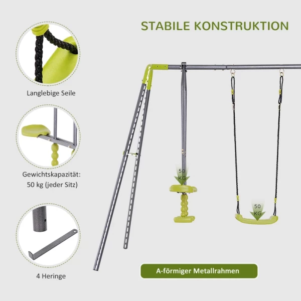  Schommel Met Wip En Schommel Metaal+PE Zwart+lichtgroen 160/245 X 138 X 180 Cm 5