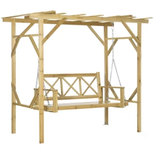  Schommelbank Met Pergola, Voor 2 Personen, In Hoogte Verstelbaar, Massief Houten Frame, 2,21 X 1,40 X 1,96 M 1