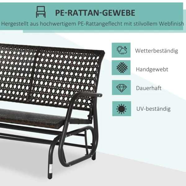  Schommelbank Van Polyrotan Met Extra Brede Zitting, 70L X 120B X 84H Cm, Bruin 4