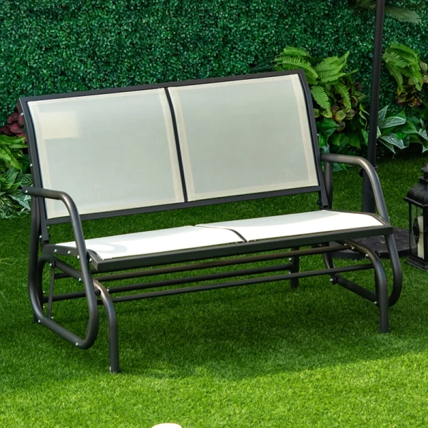  Schommelstoel 2-zits Tuinbank Tuinschommelbank Parkbank Metaal Tuinmeubel Zwart + Beige 120 X 70 X 85 Cm 10