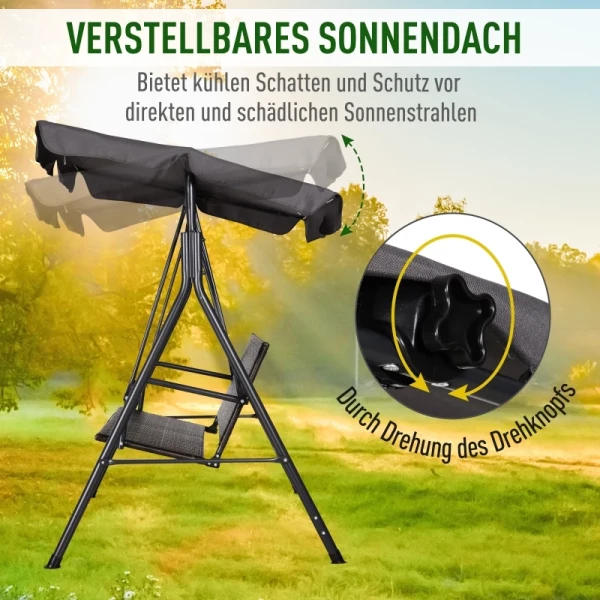  Schommelstoel 2-zits Tuinschommelbank Verstelbare Zonnekap Stalen Frame Rotan 140 X 110 X 151 Cm 4