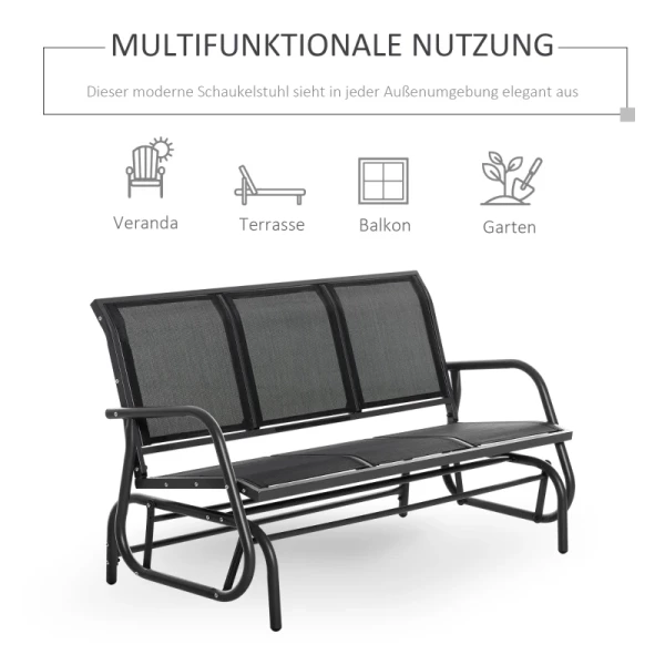  Schommelstoel 3-zits Tuinbank Tuinschommel Parkbank Metaal Tuinmeubelen Zwart 151 X 75 X 85 Cm 4