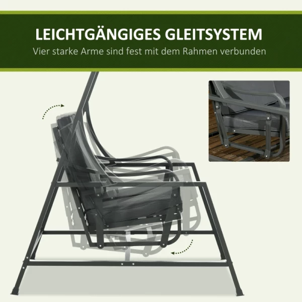  Schommelstoel, Kanteldak, Zit- En Rugkussens, Stalen Frame, Donkergrijs, 148 X 129 X 172 Cm 4