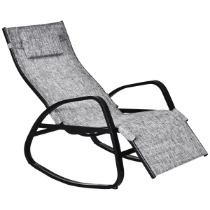  Schommelstoel Met Verstelbare Rugleuning En Voetensteun, Schommelstoel Met Kussen, Tuinligstoel, Schommelstoel, Textiel, Grijs, 64 X 94 X 108 Cm 1