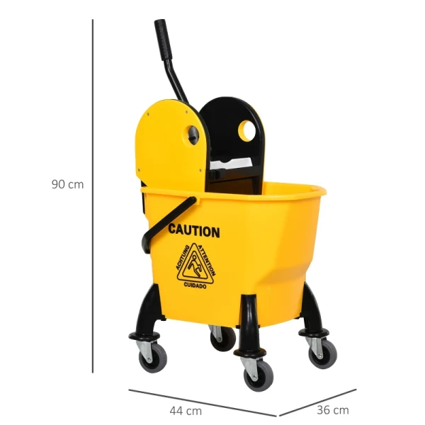  Schoonmaakwagen Mobiele Emmer Schoonmaakemmer Dweilwagen Met Wringinrichting 26 Liter, Geel, 44 X 36 X 90 Cm 3