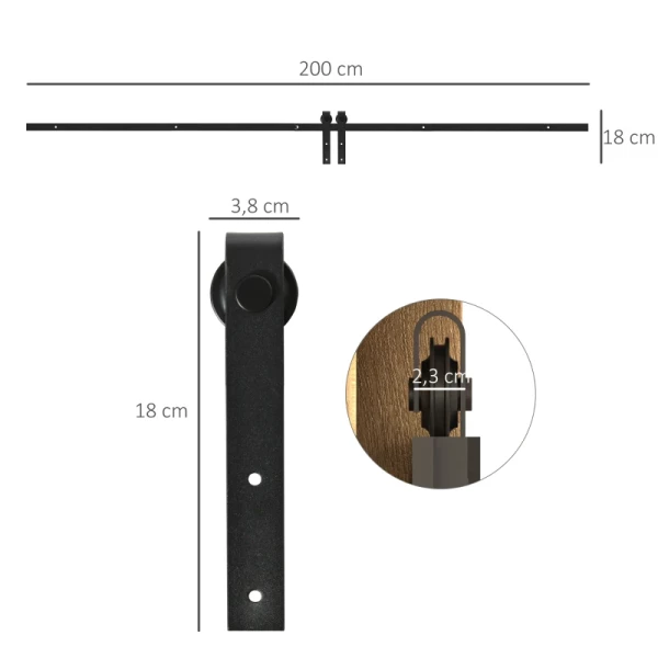  Schuifdeursysteem Looprail Enkele Schuifdeur Schuifdeurbeslag Voor Houten Schuifdeurtoebehoren Koolstofstaal Zwart 200 X 0,4 X 18 Cm 3