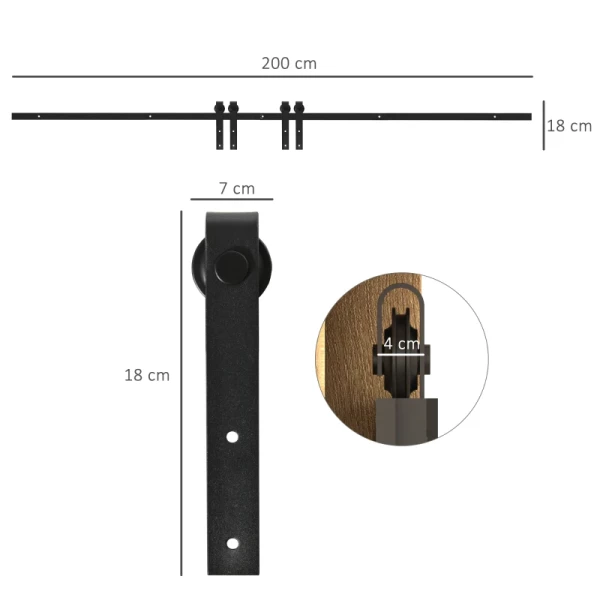  Schuifdeursysteem Looprail Schuifdeurbeslag Voor Dubbele Houten Deuren Toebehoren Koolstofstaal Zwart 200 X 0,6 X 18 Cm 3