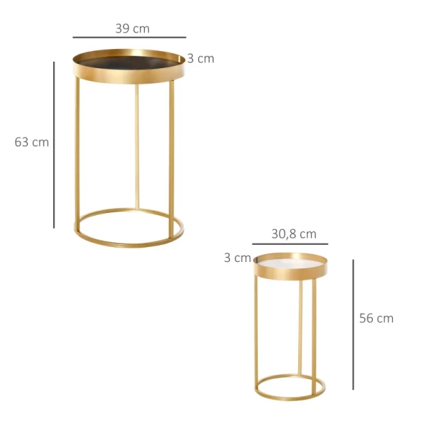  Set Van 2 Bijzettafels In Retro Design Opstaande Rand 39 Cm X 39 Cm X 63 Cm Metaal MDF Hout 3