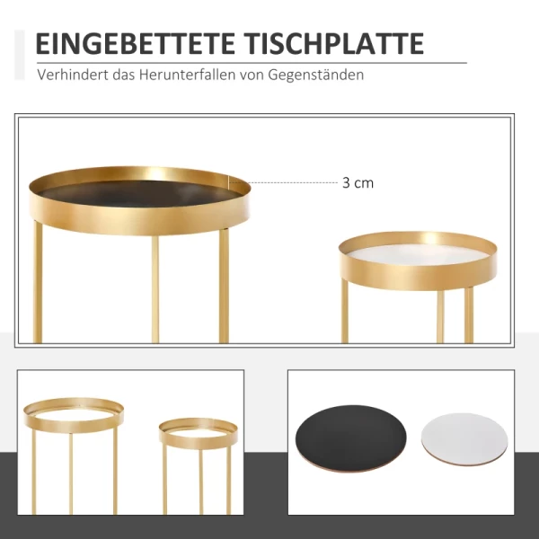  Set Van 2 Bijzettafels In Retro Design Opstaande Rand 39 Cm X 39 Cm X 63 Cm Metaal MDF Hout 5