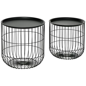  Set Van 2 Bijzettafels In Scandinavisch Design, Met Opbergruimte, Stapelbaar, Zwart 1