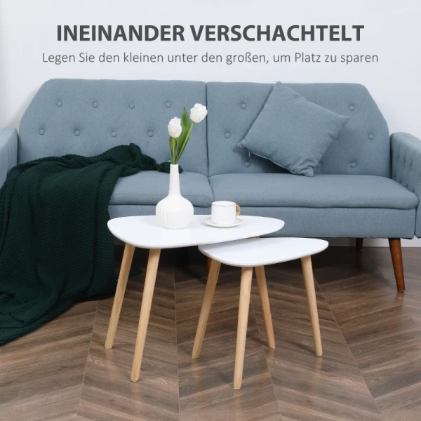  Set Van 2 Bijzettafels Scandinavisch Design 59,5 Cm X 39,5 Cm X 45 Cm MDF Grenen Hout Wit + Naturel 4